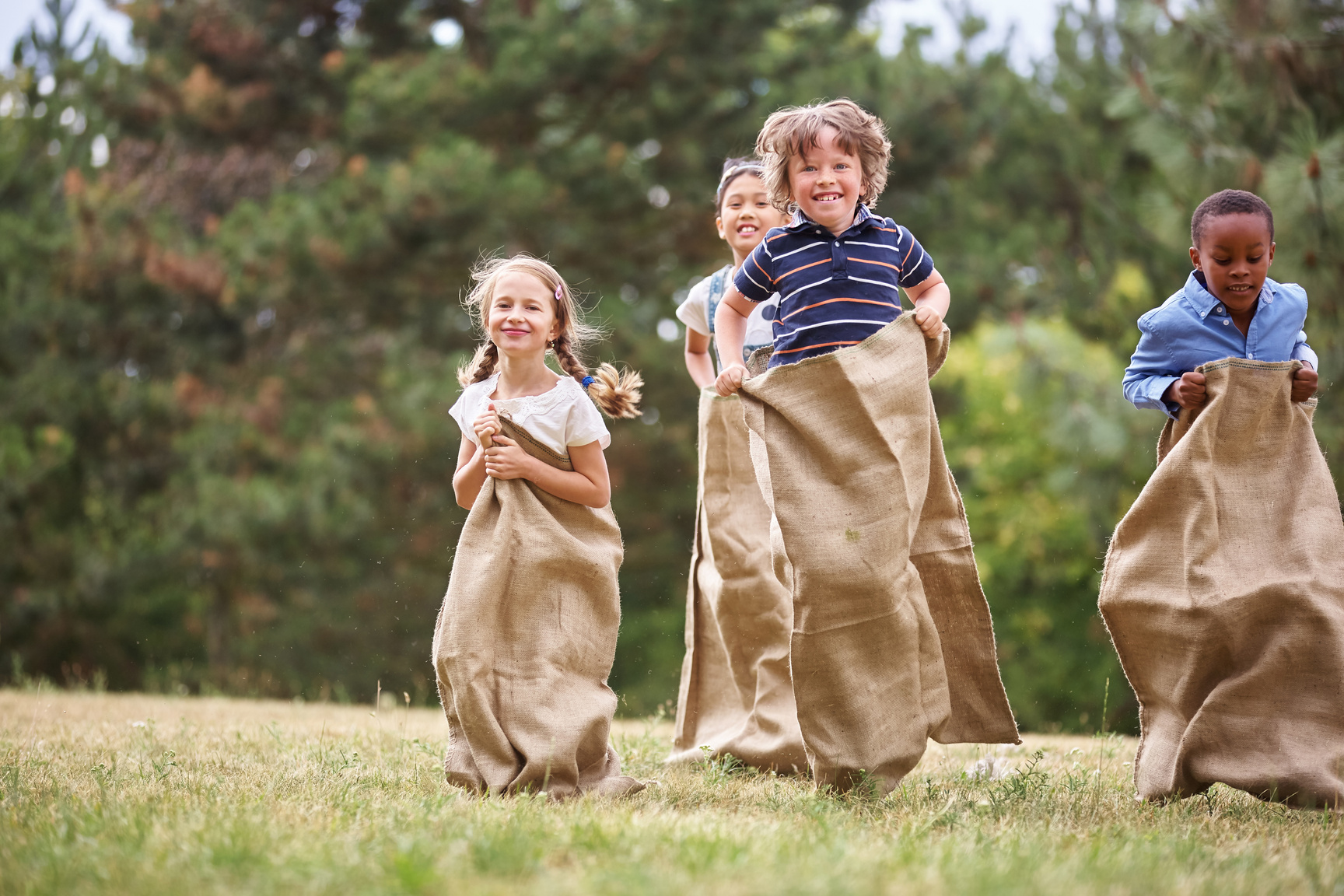 Kids Having Fun at Sack Race